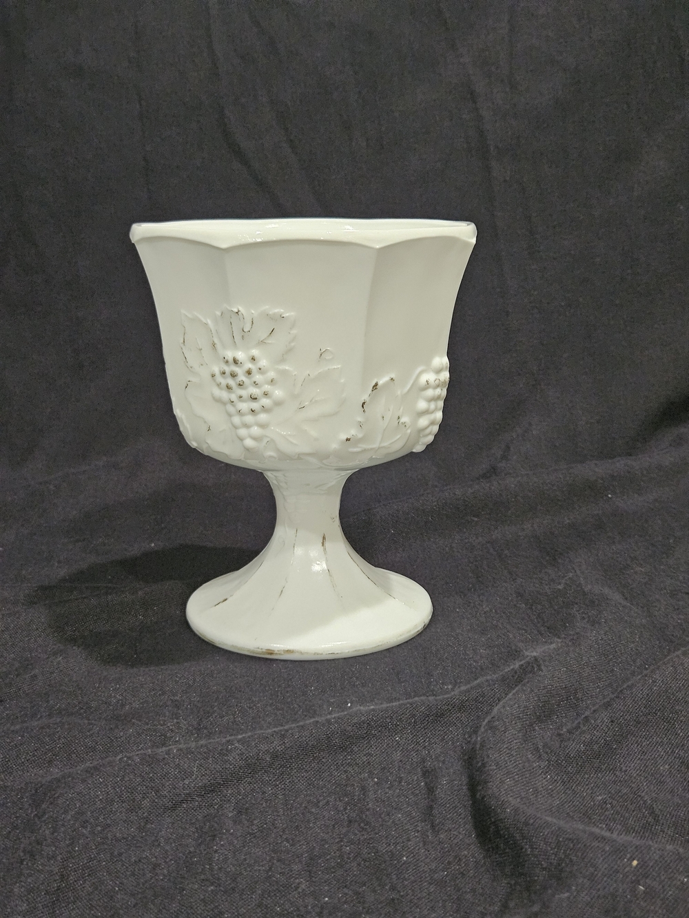 Harvest Grape White Milk Glass Pedestal Compote Bowl Candy